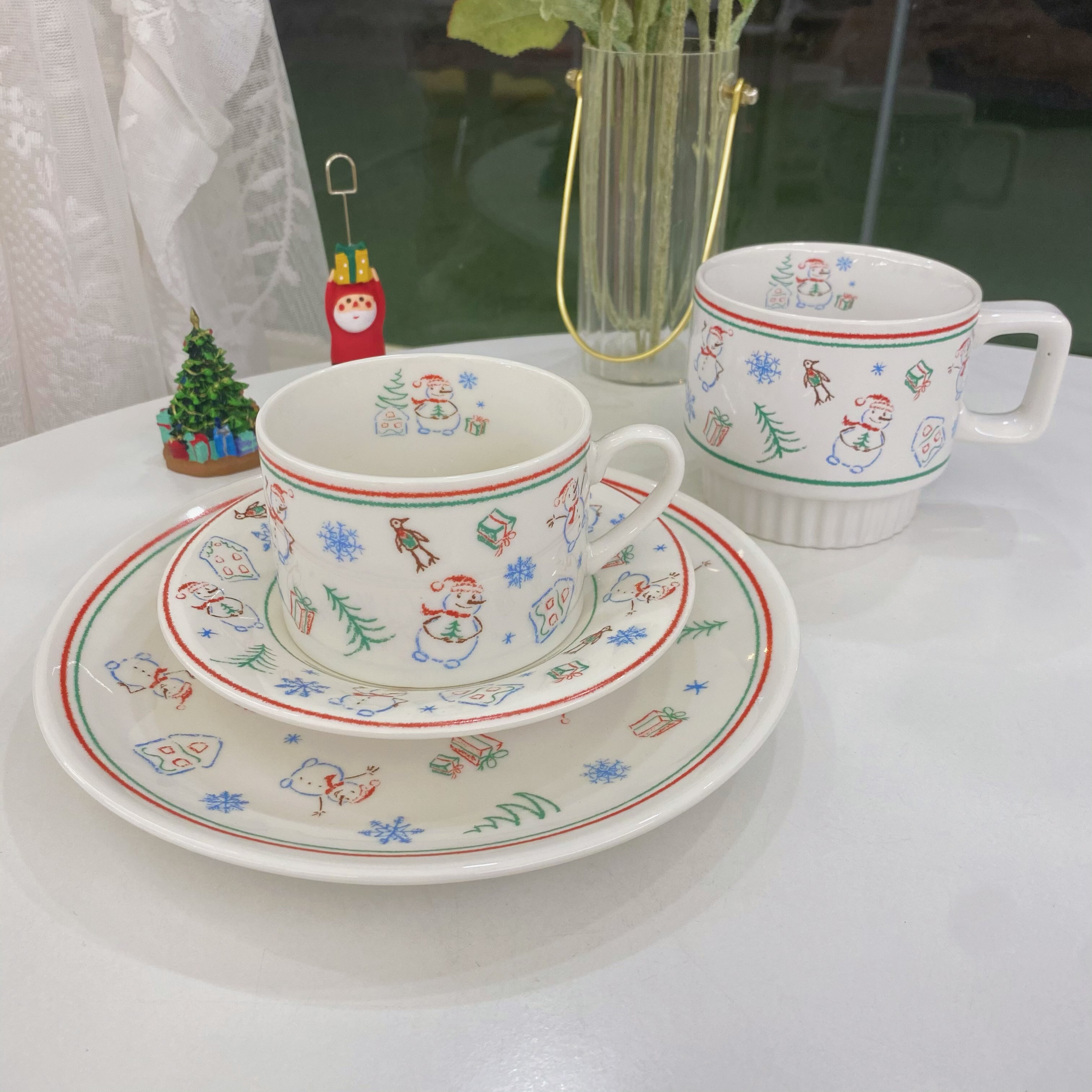 Ins Style Christmas Gift Snowman Ceramic Plate Creative Dim Sum Cup Plate Breakfast Plate Coffee Cup Afternoon Tea