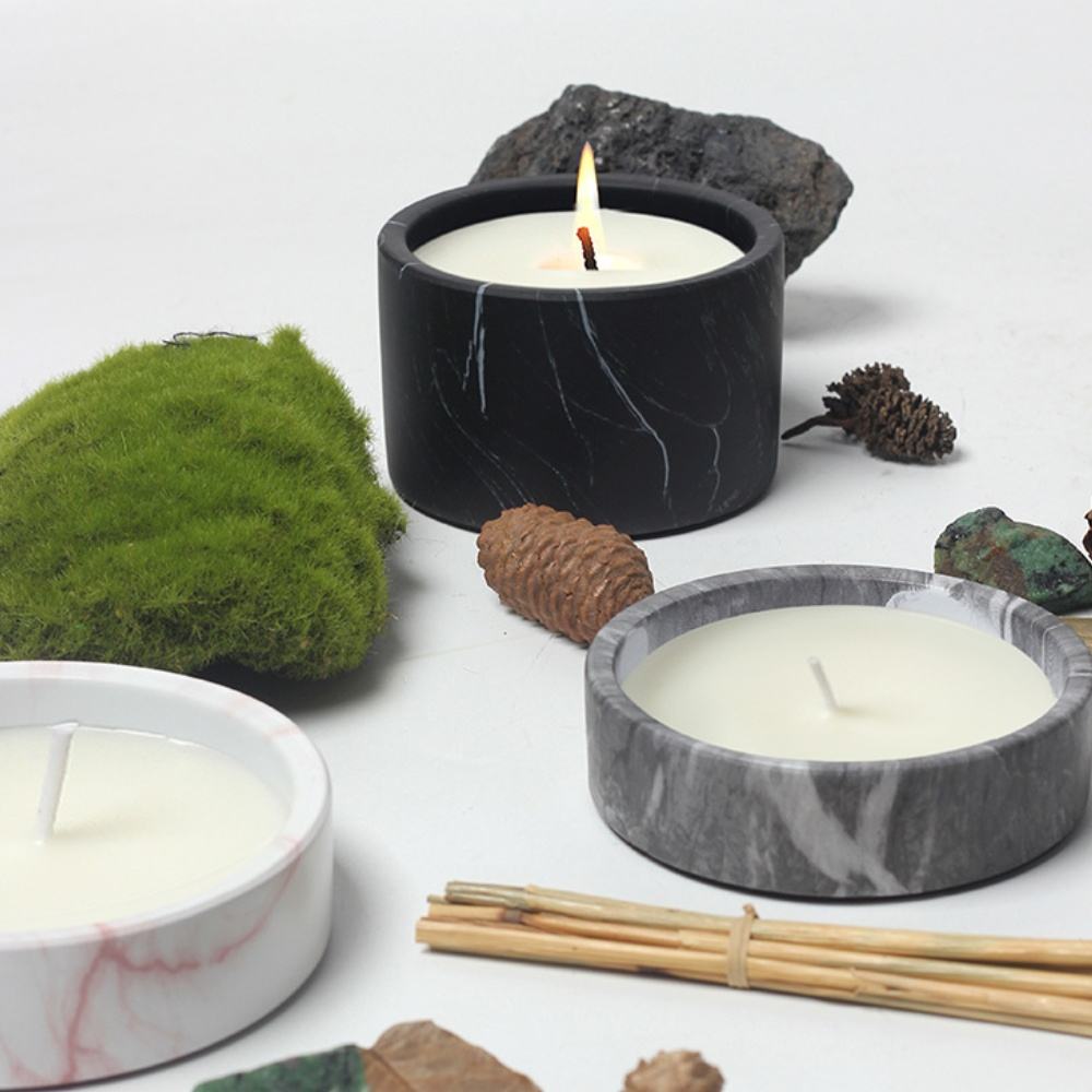 Custom Logo Size Black Grey Marbled Pattern Ceramic Empty Candle Making Container Vessels Jar