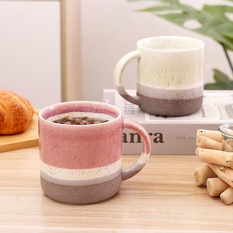 Custom Printed Coffee Mugs Handmade Ceramic Tea Japanese Retro Clay Cups With Handle for Restaurant