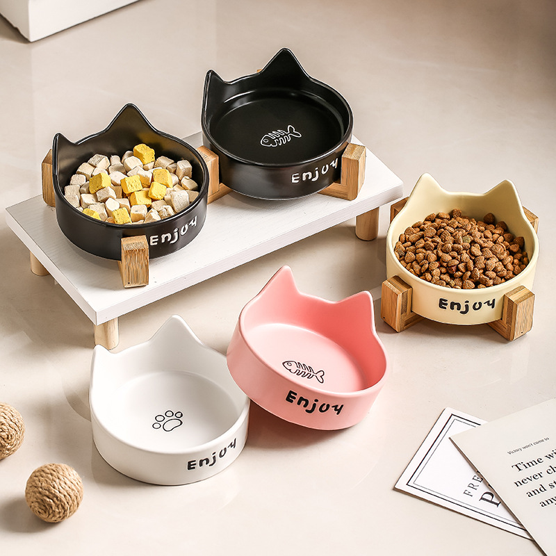 2025 Nuovo design moderno personalizzato Ciotola per cibo e acqua per gatti in ceramica con supporto Resistente Forma arrotondata Confezionata per cani