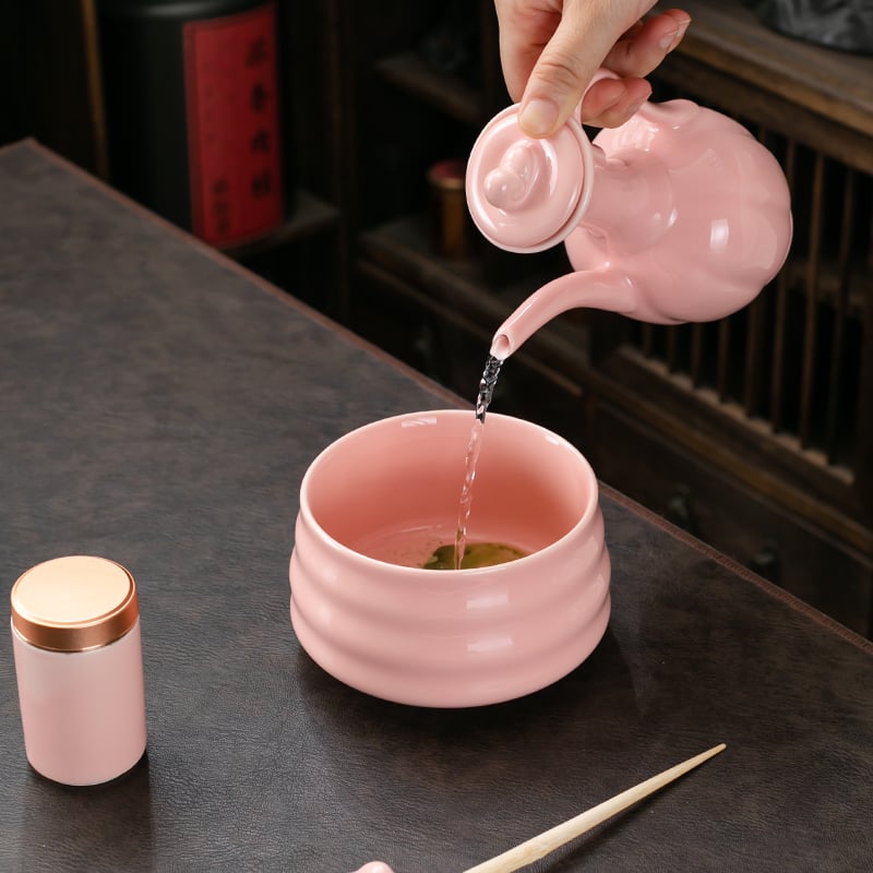 Pink Matcha Tools Set Ceramic Docha Matcha Bowl