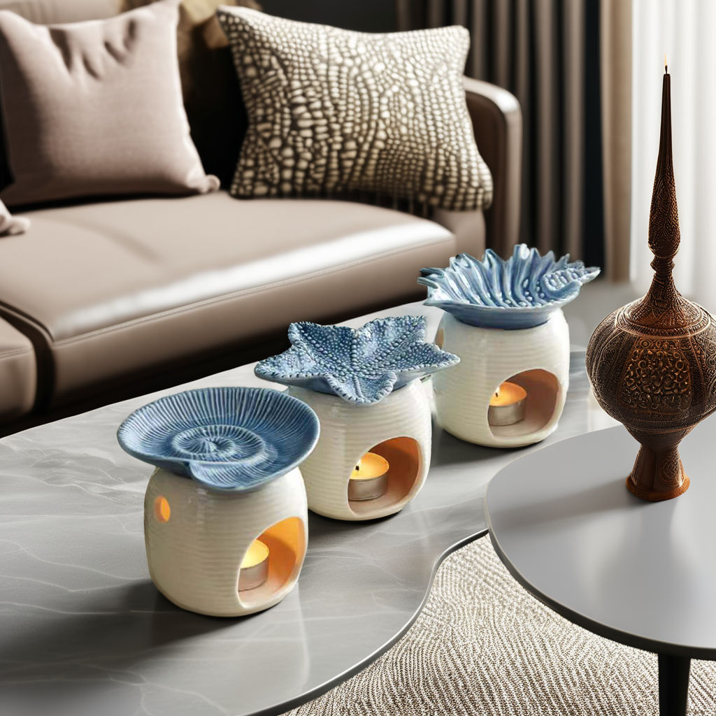 Custom Shell Shape Ceramic Wax burner Oil burner with Top Dish Incense burner for Home Decoration