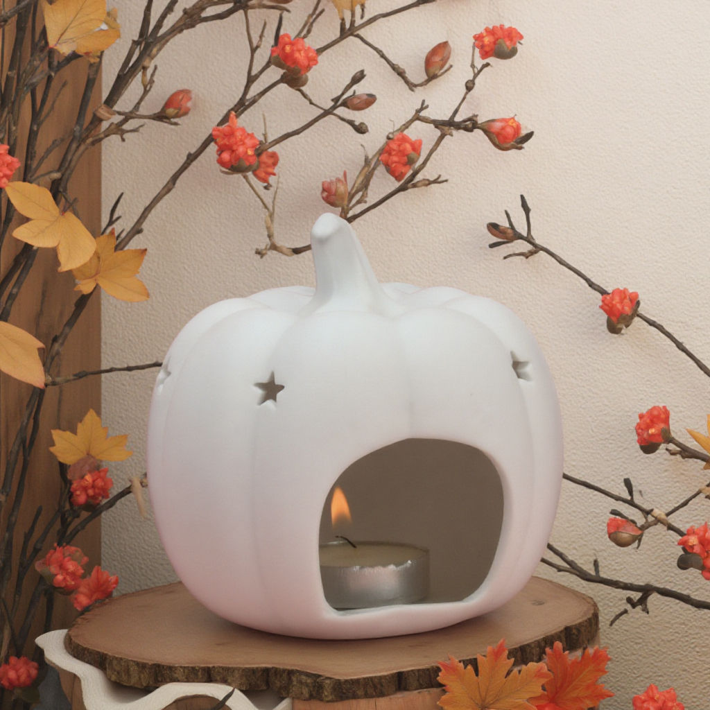 Hot Sale Fine Porcelain Pumpkin Tea Light Holder Popular Fragrance Warmer with Oil Burner and Candle