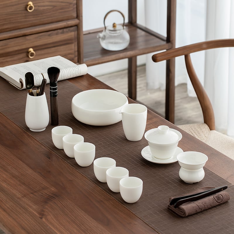 Kung Fu Tea Set High Grade Home Office Dehua White Ceramic Teapot Teacup Covered Bowl Complete Set Gift Set