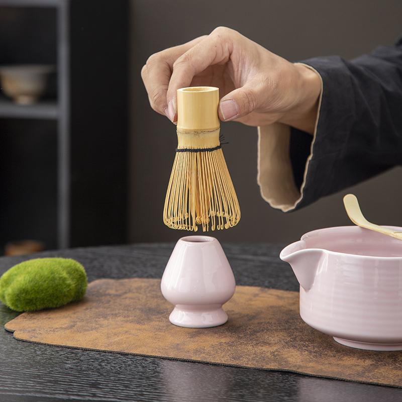 Spouted Matcha Bowl Tea Brush Ribbon Matcha Ceramic Momoto-Ribbon Tea Brush Dispensing Set