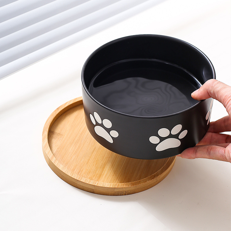 Custom Print Manufacturer Paw Printed Ceramic Wooden Frame Pet Cat Dog Bowl