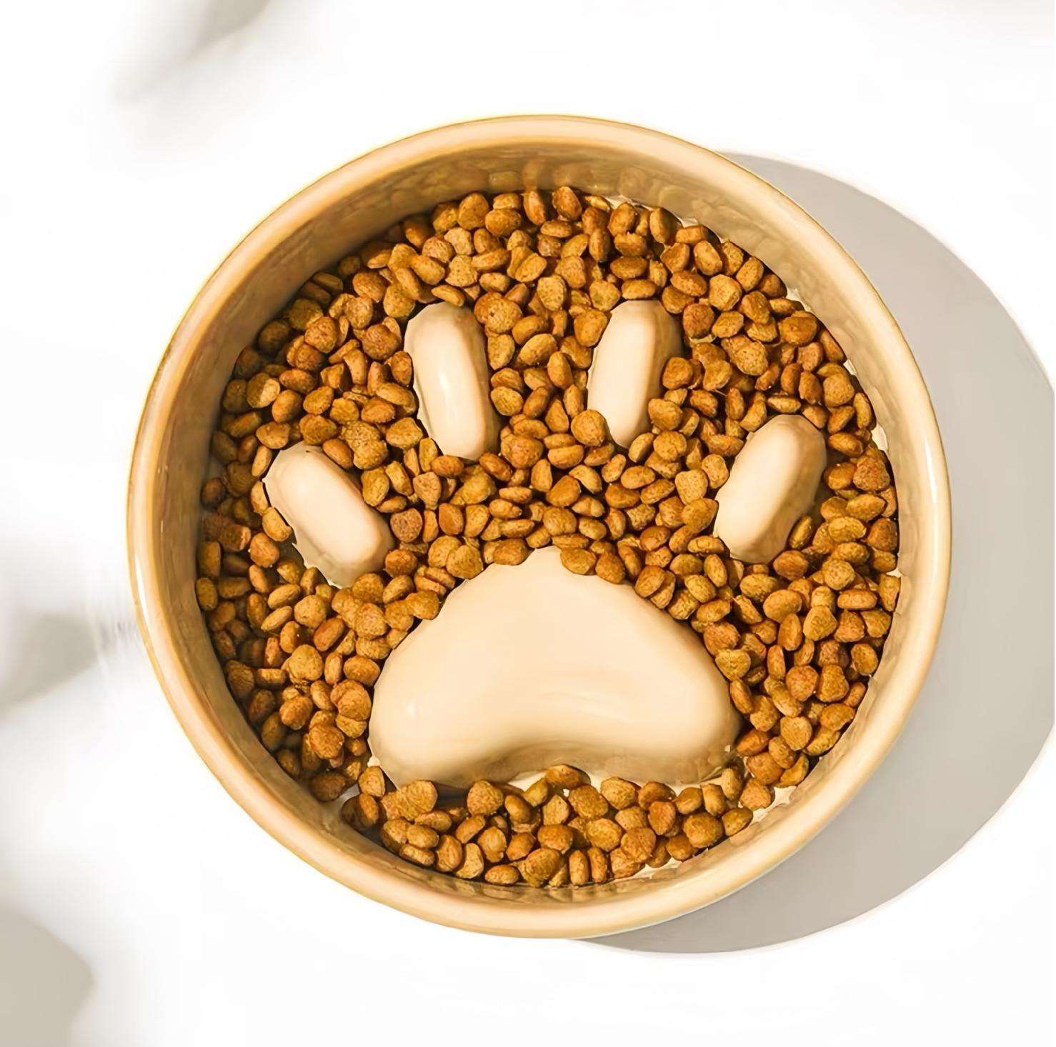 New Slow Food Bowl Elevated Ceramic Food Bowl for Dogs Cats Slow Feeding Bowl Anti Knock Anti Choke Feeder with Wooden Frame