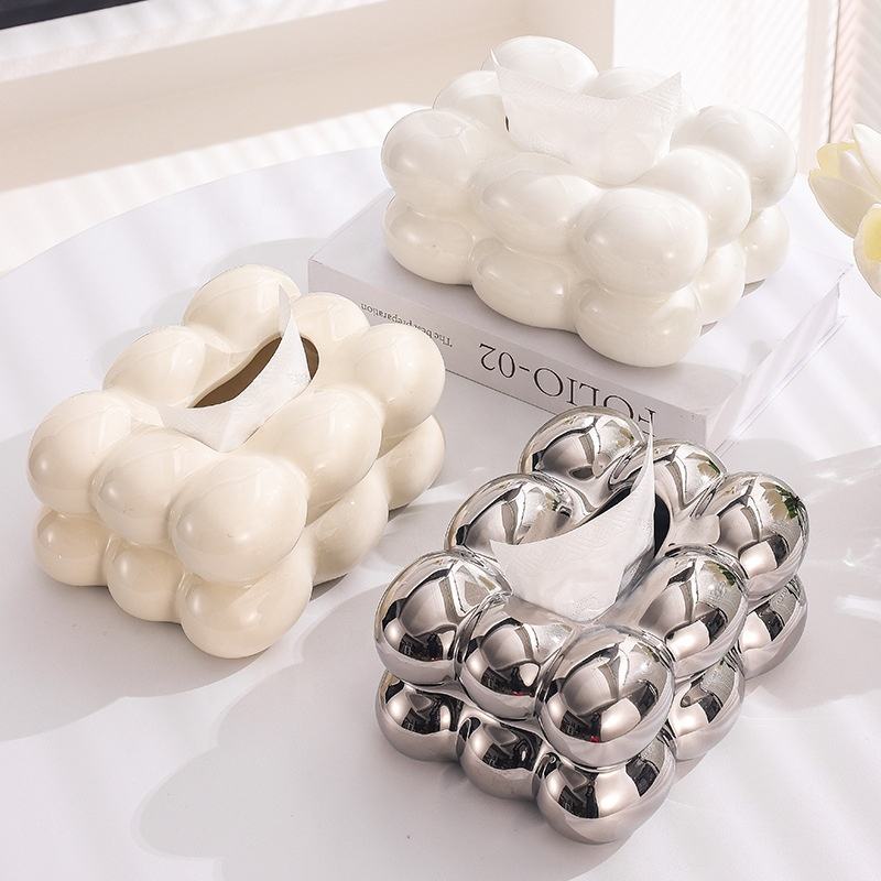  Cute Cotton Candy Extraction Paper Box Ceramic Tissue Box Decoration Living Room Table Tissue Box Storage Home Decoration Art