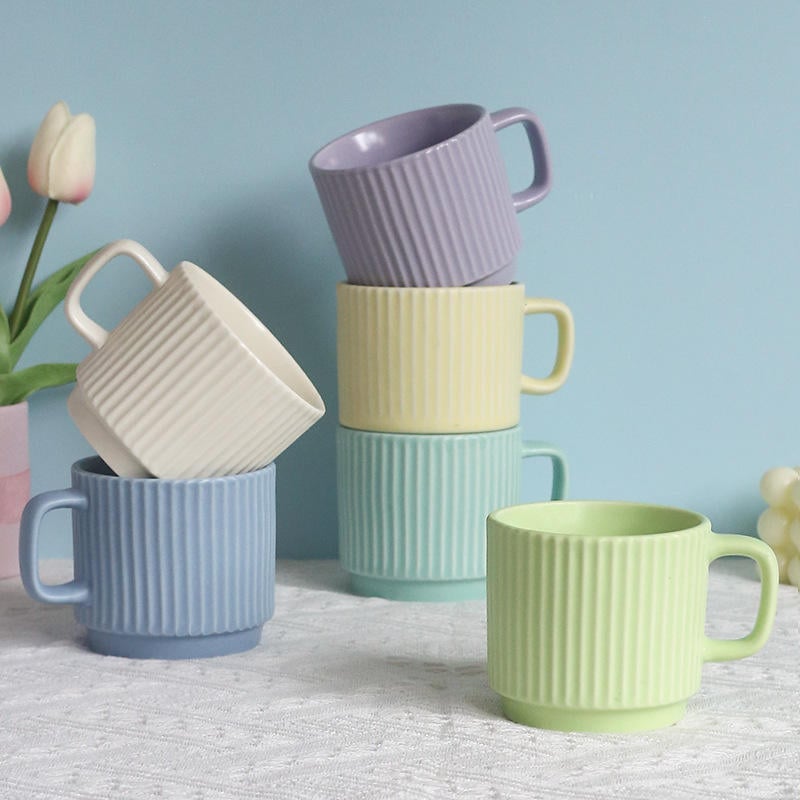 Manufacturer Ceramic Cup with Embossed Pattern Design Porcelain Coffee Mugs 14 oz Water Mike Tea Cups