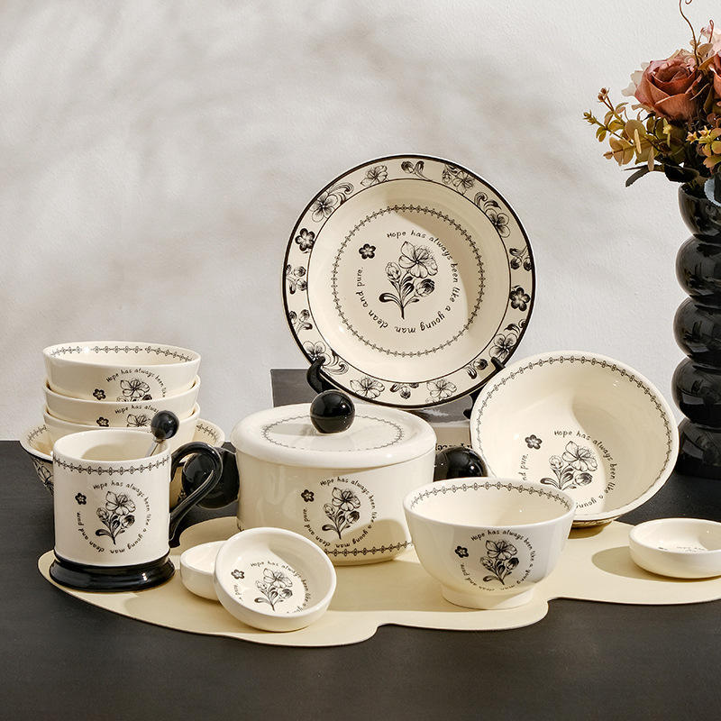 Nordic 8 Inch Dinner Plate Classical Porcelain Ceramic Dishes Dinnerware Tableware Wedding Vintage Plates&Bowls