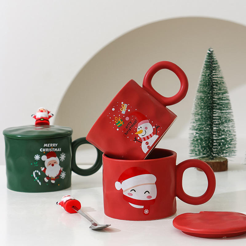 Wholesale Ceramic Coffee Mug Custom Mug Eco-Friendly with Santa Claus Logo Decals White Red Handgrip Pattern Christmas Gift