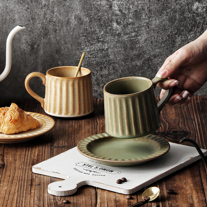 Custom Logo Nordic Ceramic Coffee Mug Pottery Cups Vintage Japanese Ceramic Coffee Cups and Saucers