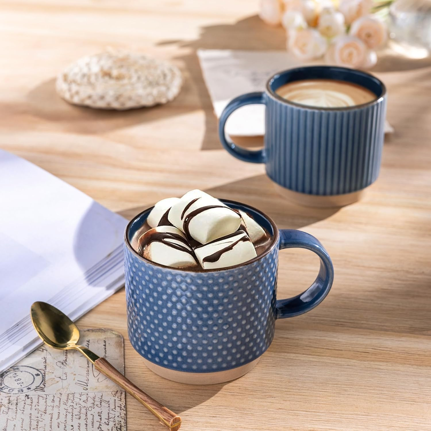 15OZ Embossed Stoneware Ceramic Coffee Tea Mug Big Volume Cups on Sale for Business Gifts