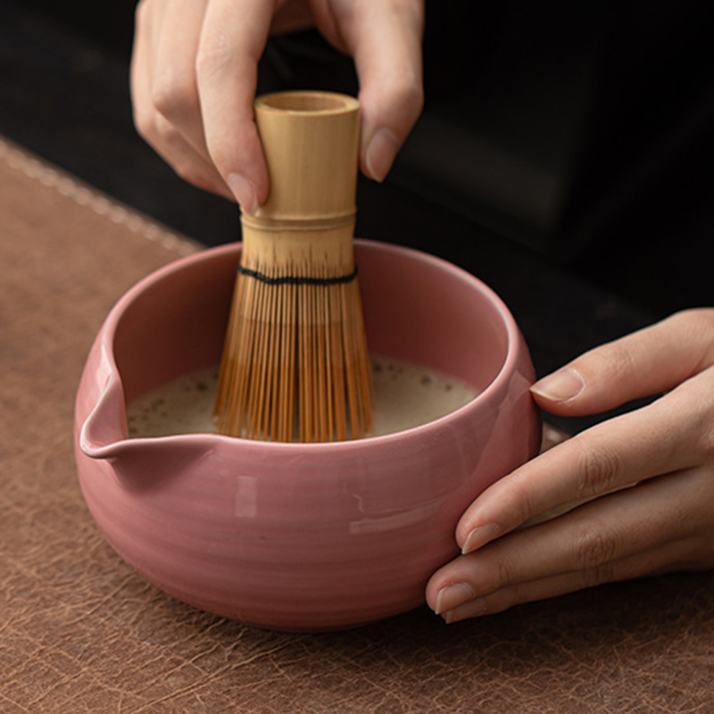 Peach Powder Matcha Bowl Set Tea Brush Stand Foam Stirring Spot Tea Ceremony Tea Accessories Tea Brush Placer Ceramic