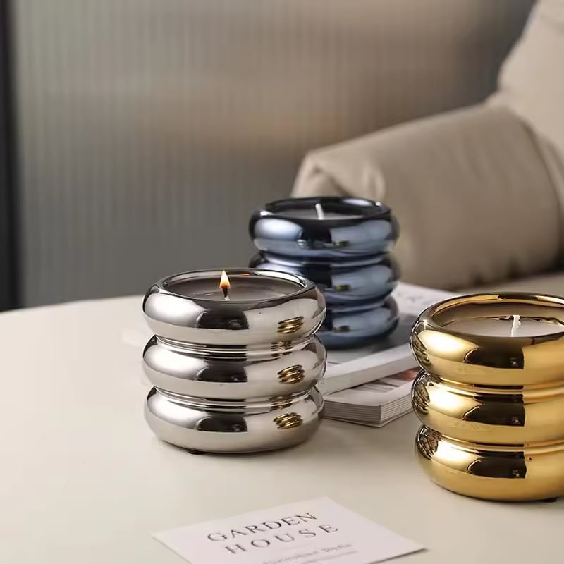 Barattoli per Candele di Lusso Ceramici Cilindrici Iridescenti a Forma di Ciambella Porta Candele Ceramici Lanterne Barattoli per Candele