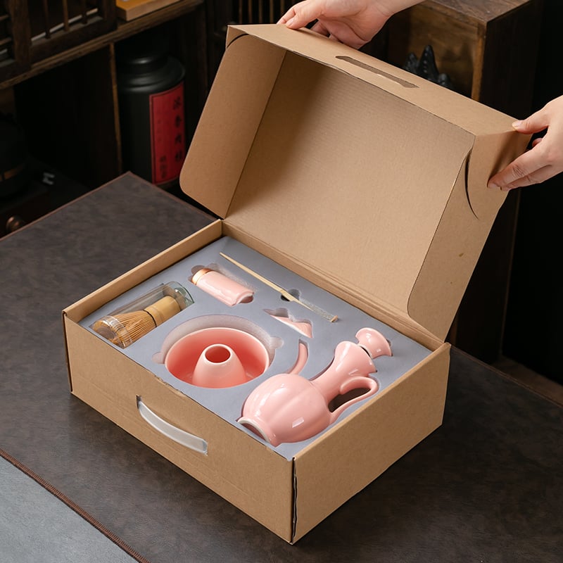 Pink Matcha Tools Set Ceramic Docha Matcha Bowl