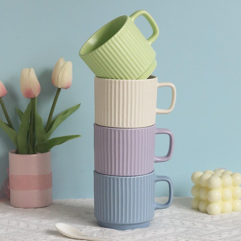 Manufacturer Ceramic Cup with Embossed Pattern Design Porcelain Coffee Mugs 14 oz Water Mike Tea Cups