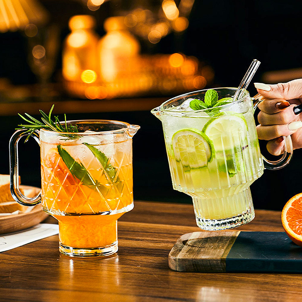 Handle 650ml Beer Drinking Mugs Clear Cocktail Martini Mixed Drinks Glass Cup Big Mouth Whisky Beer Drinkware Bar Glass