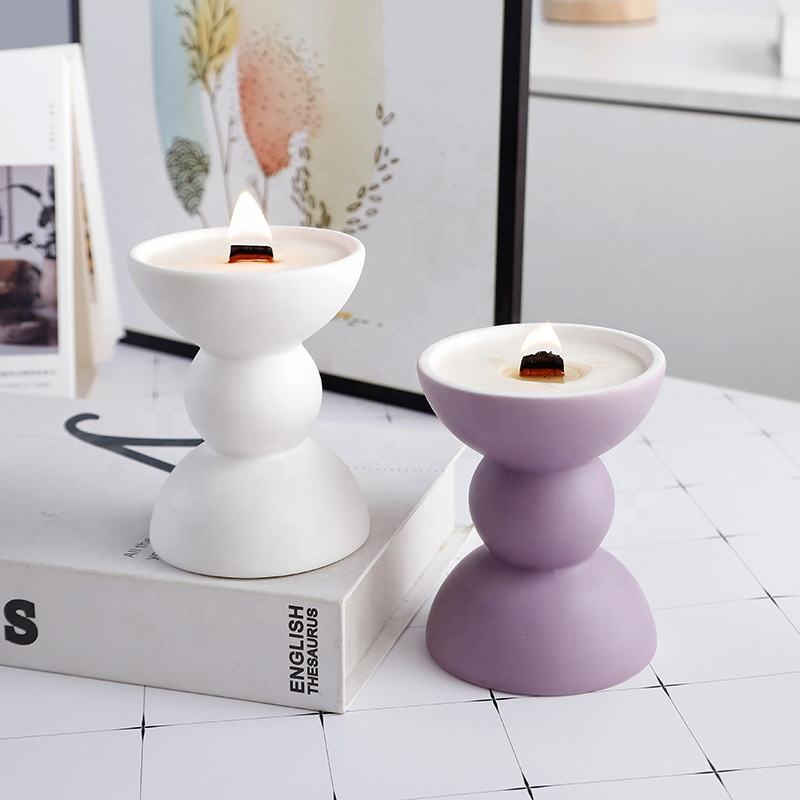 Nordic-Colored Frosted Aromatherapy Ceramic Candle Container Home Decor Candle Jar Cylinder Design Ceramic Painted Candle Holder