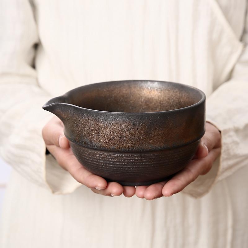 Herramientas para Té Matcha de Cerámica Rustica Bowl de Cerámica con Pico Juego de Cepillo para Té Batidores Japoneses para Té Matcha Mezclador de Polvo de Matcha