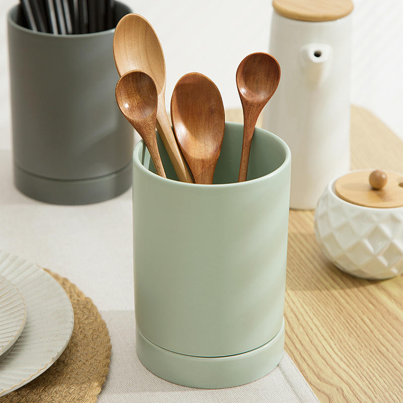 2025 Ceramic Custom Logo Kitchen Tools Cylinder Porcelain Cutlery Holder Wholesale Chopsticks Spoon Luxury Ceramic Utensil Holder