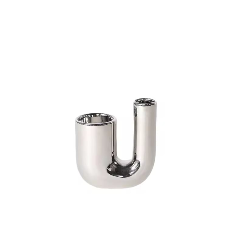 Factory Custom  Mini Modern Creative Ceramic Candle Stick Holders Nordic Silvery Candle Holders Decorative