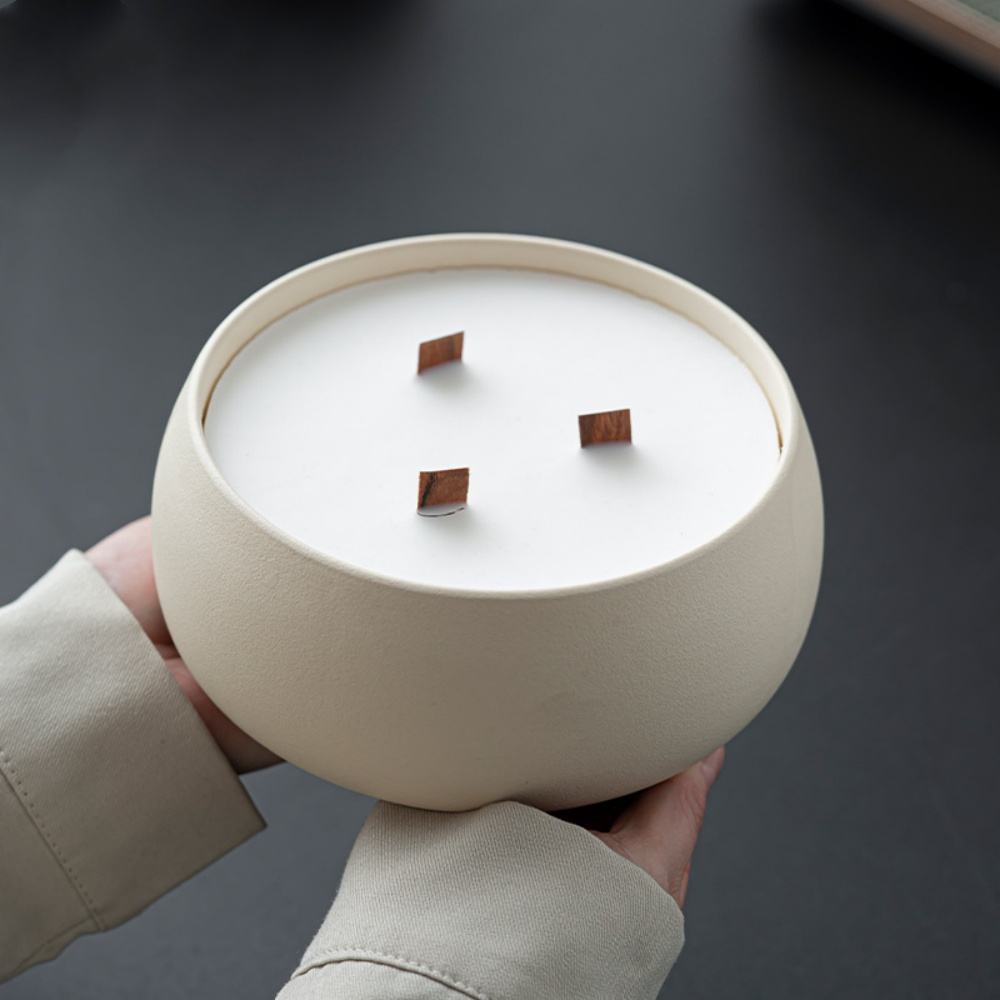 Custom Logo White Beige Large Bowl Shape Ceramic Empty Candle Making Container Vessels Jar