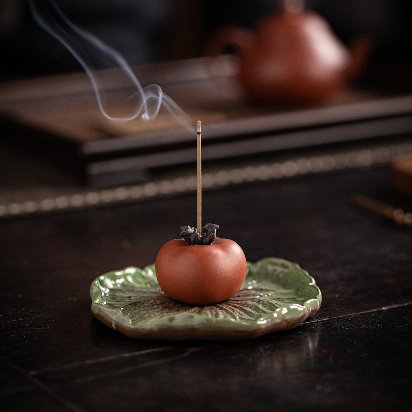 Persimmon Persimmon Ruyi Ceramic Incense Insert Incense Holder Household Indoor Incense incense sandalwood incense smoker Tea Ceremony Persimmon Incense Holder Decoration