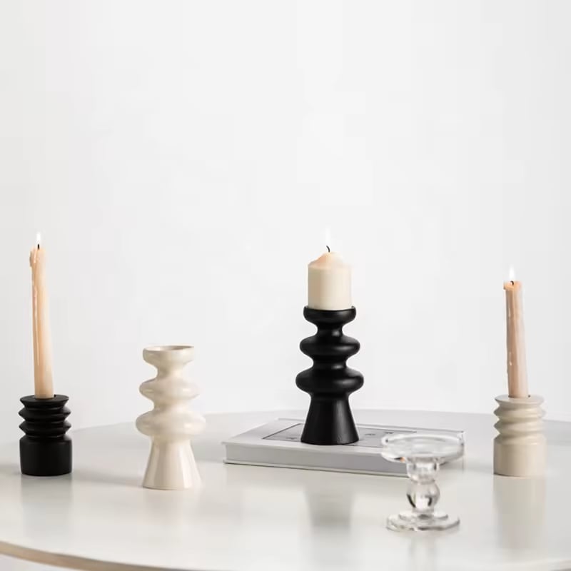 Modern Decorative White Ceramic Vessel Candle Holder Big Tall Pillar Tapper Candlesticks Home Decor Lanterns & Candle Jars