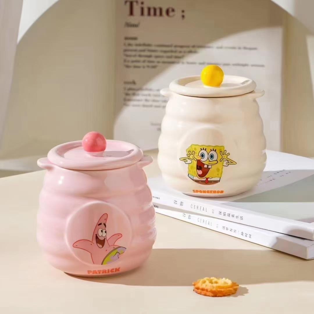 Spongebob SquarePants kombuis stoortenk, spotprent sout en mononatriumglutamaat verseëlde bottel, varkvetpot, keramiek speserypot