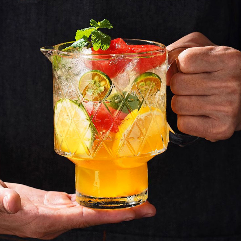 Handle 650ml Beer Drinking Mugs Clear Cocktail Martini Mixed Drinks Glass Cup Big Mouth Whisky Beer Drinkware Bar Glass