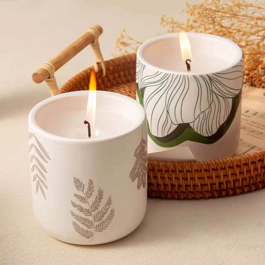 Nórdico Personalizado Porta-Velas de Cerâmica Branco Personalizado com Logotipo Presente de Natal Recipiente Único para Massagem Jarras de Cerâmica Vazias