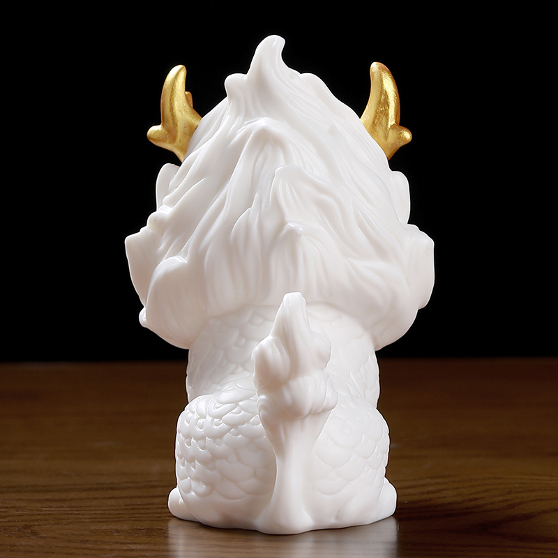 Cute Chinese Style Ceramic Kirin Fortune Ornament Dehua White Porcelain Craft Living Room Office National Tide Decorations