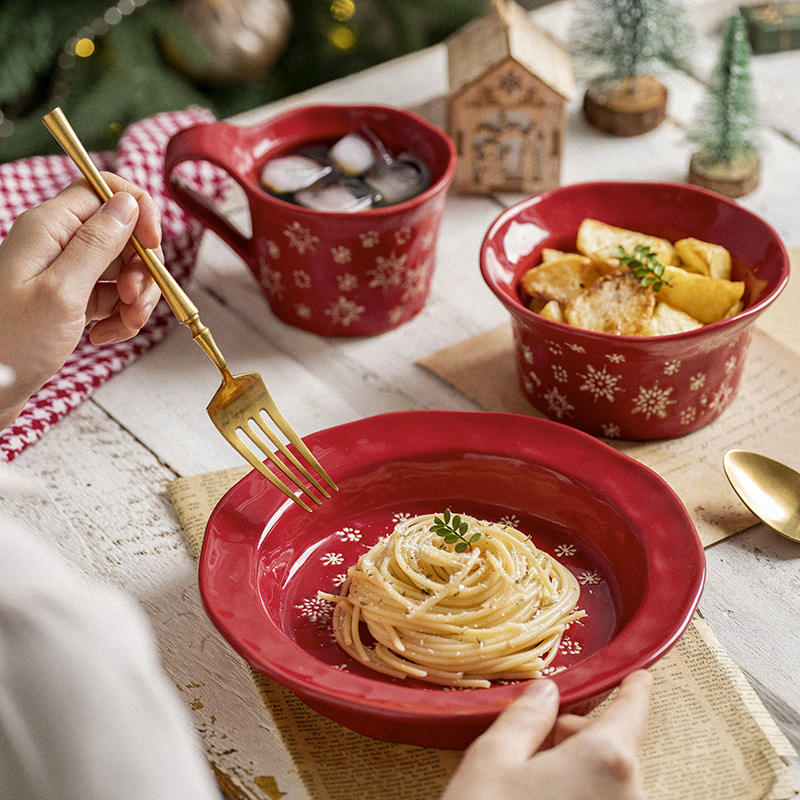 Christmas Decoration Supplies 2024 Cutlery Gifts Plates Ceramic Dessert Bowl Mug