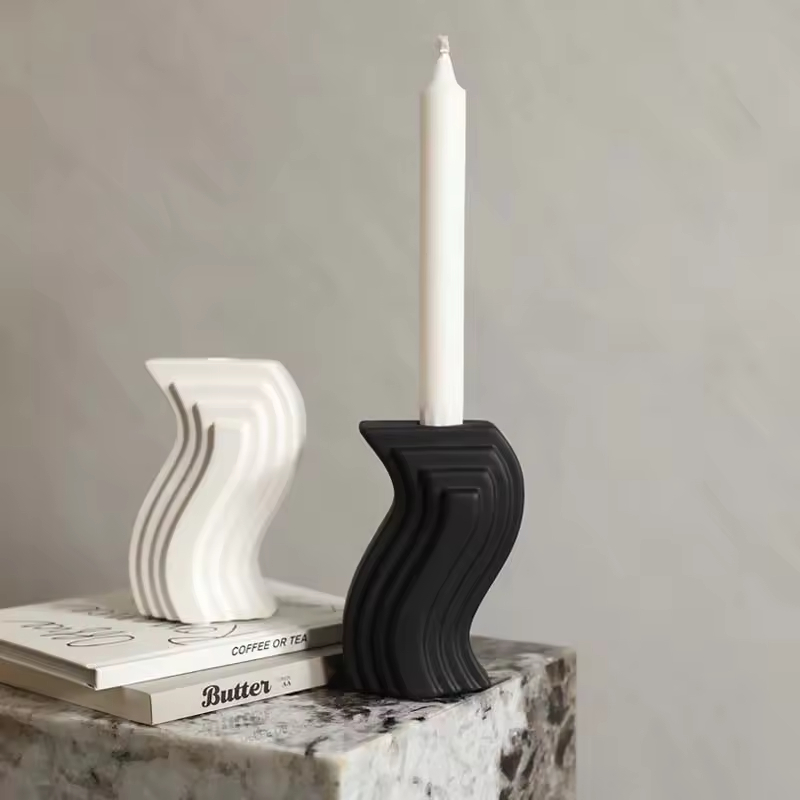 Moderne kreative sorte og hvide keramiklys holder engros til hjemmedekoration til lanterner og lysbeholdere