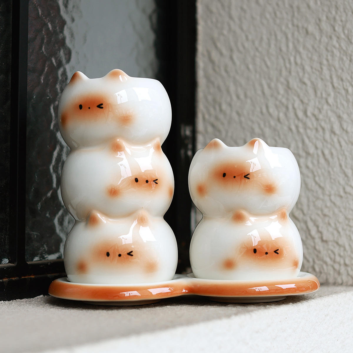 Nordic Custom Cute cat Porcelain Utensils Holders Storage Chopsticks Cutlery Ceramic Utensil Holder for Countertop
