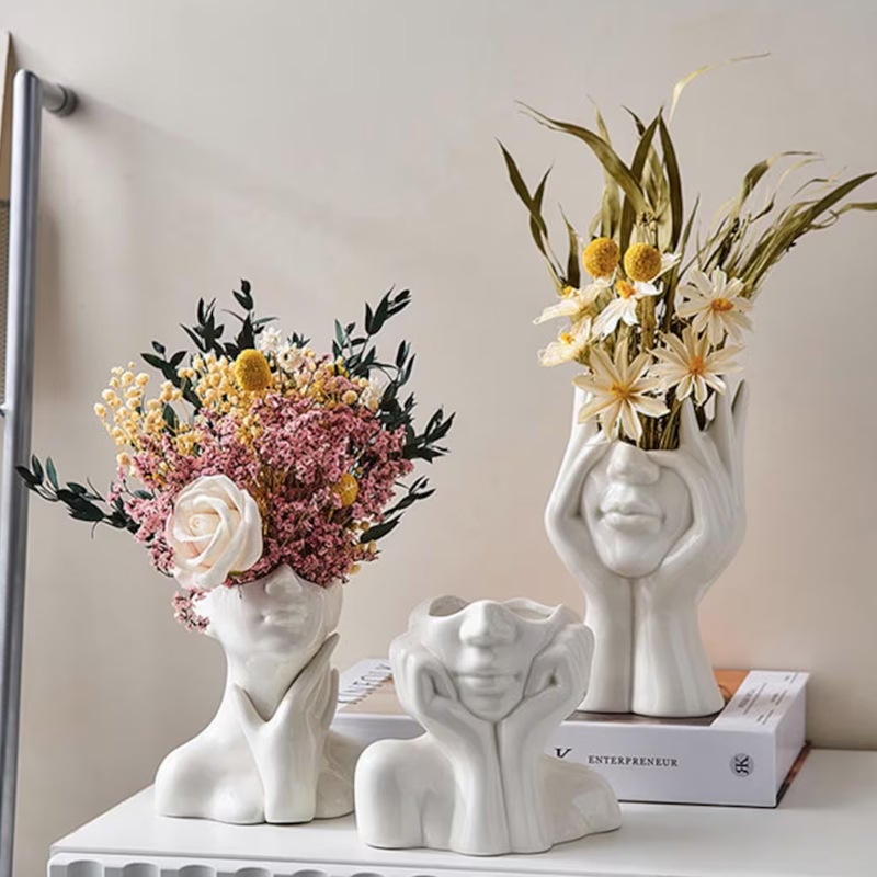 2025 High-End White Ceramic Vase New Arrival Art Creative Human Face Ceramic Design for Hotel Home or Office Decor