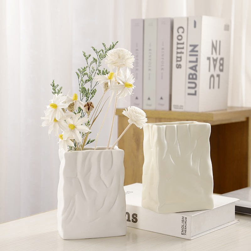 Fábrica de Sacos de Papel Rugoso Vaso Cerâmico para Vaso de Flores para Casa, Jardim, Mesa Branca para Decoração