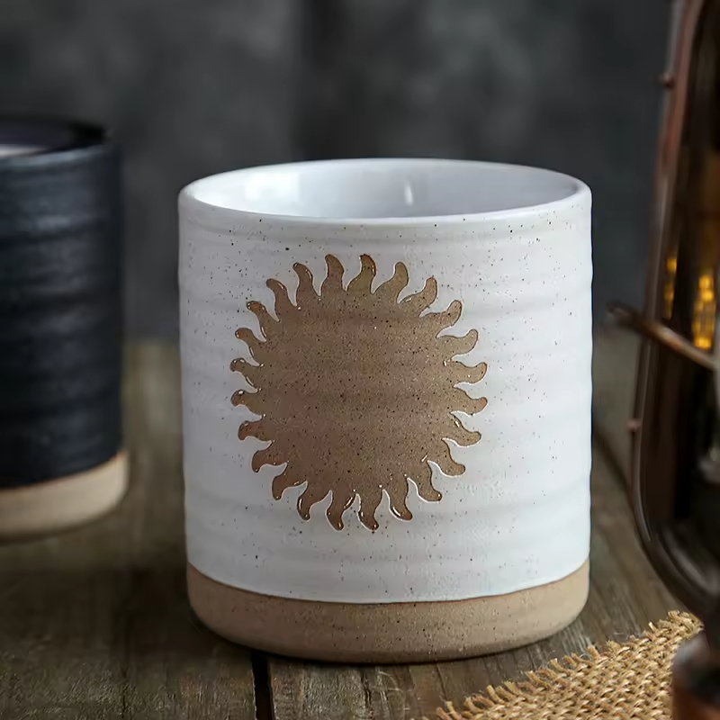 European Style Gift Crafts Sun Moon Pattern Frosted Matte Black White Unique Decorative Luxury Candle Jar