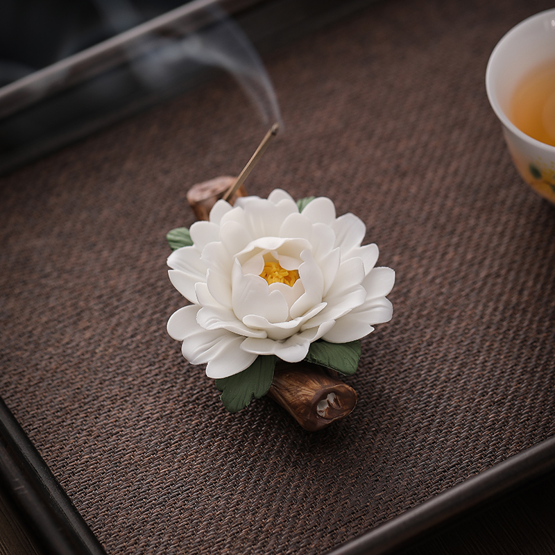 Creative Aromatherapy Ceramic Hand Pinched Peony Flower Thread Incense Holder Handmade Porcelain Flower Living Room Tea Room Desktop Decorative Flower Ornament