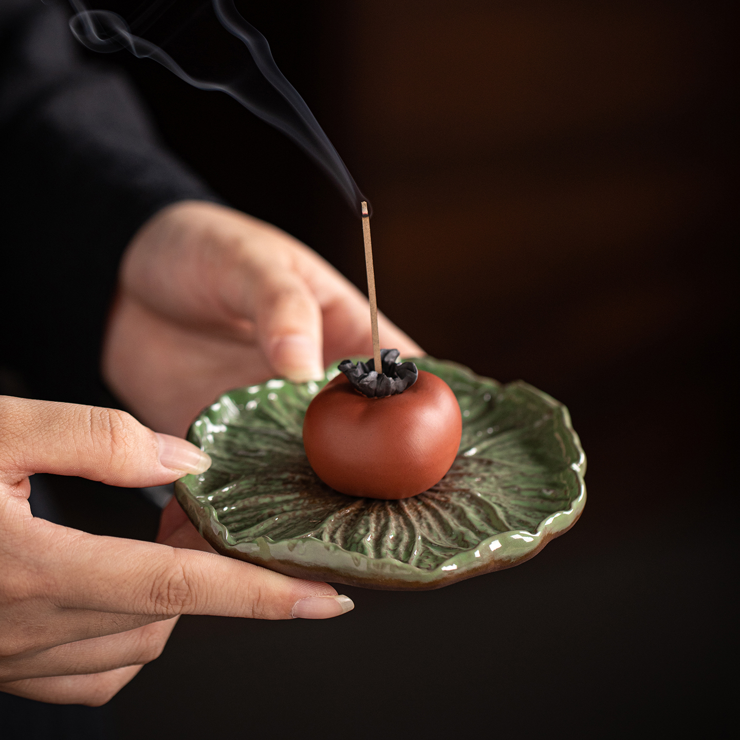 Persimmon Persimmon Ruyi Ceramic Incense Insert Incense Holder Household Indoor Incense incense sandalwood incense smoker Tea Ceremony Persimmon Incense Holder Decoration