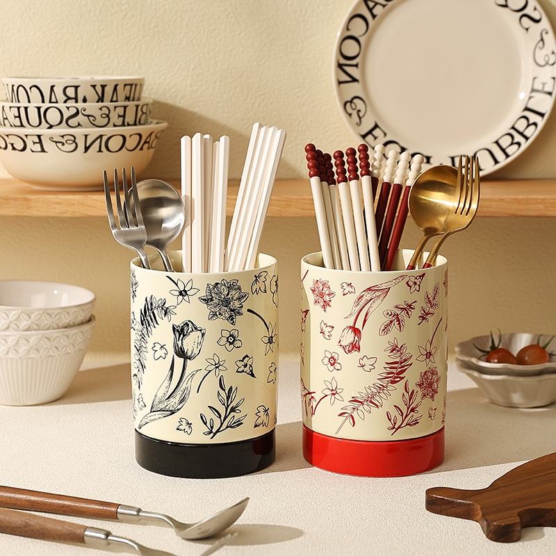 Utensil Holder 360° Rotating Cooking for Kitchen Utensil Crock for Farmhouse Decor Ceramic Utensil Caddy With Drainage Hole