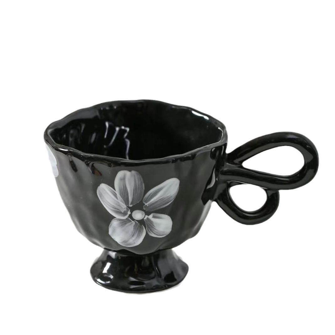 Wholesale Exquisite Handmade Ceramic Coffee Mugs Unique Custom Gift Set with Novelty Design Fancy Flower Pattern for Giveaways