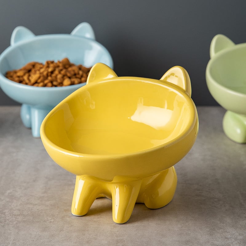 Factory Direct Sale Ceramic Pet Cat Bowl Oblique Mouth Cat Food Bowl Protect Cervical Spine Ceramic Pet Bowl
