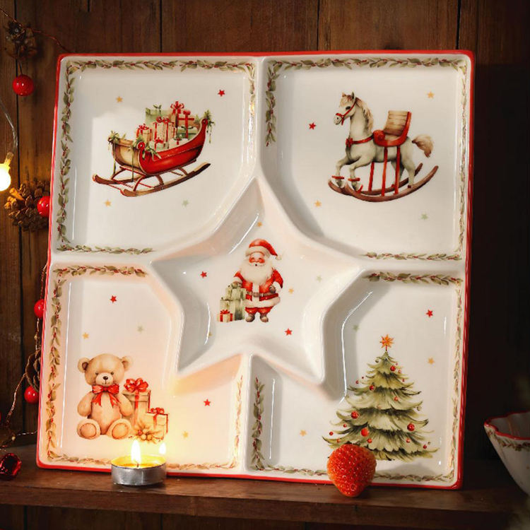 Luuks Rooi Rand Sinterklaas Sticker Dekoratiewe Stervorm Tafelware Portelien Bedienplate Kersteborde Keramiekplaat