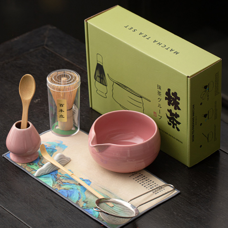 Peach Powder Matcha Bowl Set Tea Brush Stand Foam Stirring Spot Tea Ceremony Tea Accessories Tea Brush Placer Ceramic