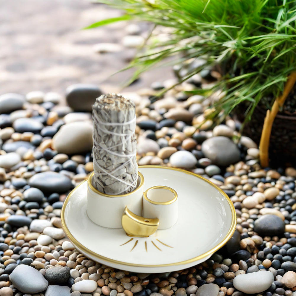 Sacred Palo Santo Incense Stick Burner, Sage Burning Bowl, Palo Santo Holder White Sage Smudge Bowl for Meditation Yoga Room