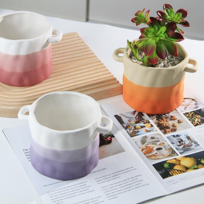 Nordic Style Home Desktop Office Decor Succulent Aloe Vera Potted Multi Color Ceramic Flowerpot