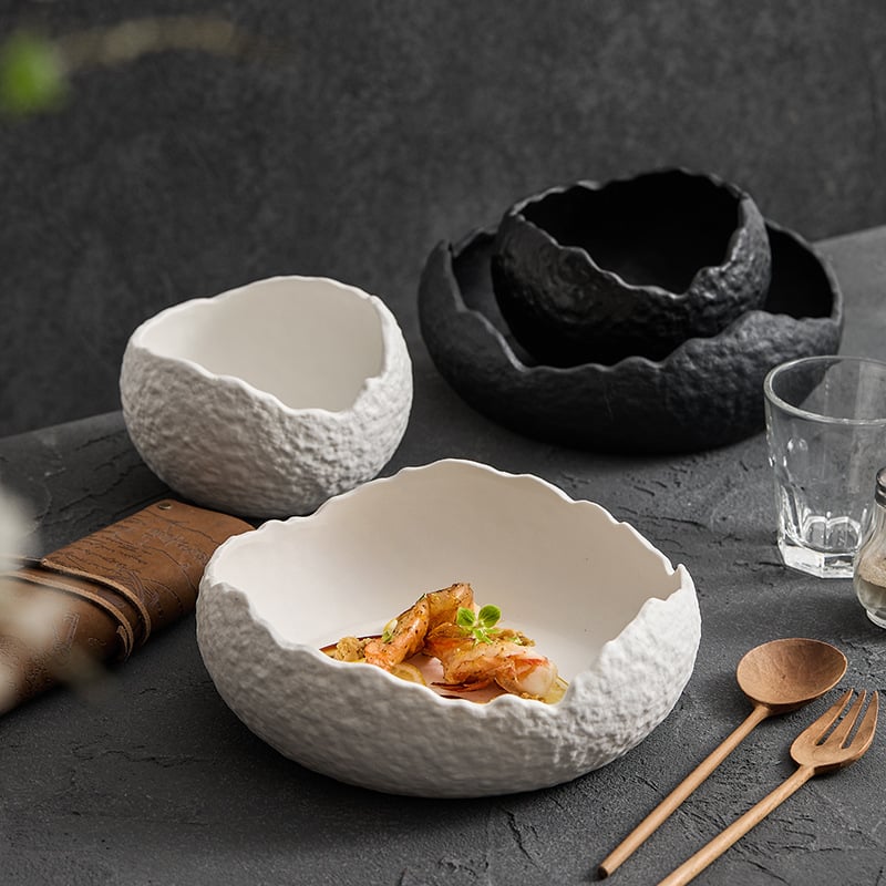 White Ceramic Soup Bowl Household Japanese Shaped Irregular Creative Fruit Salad Bowl