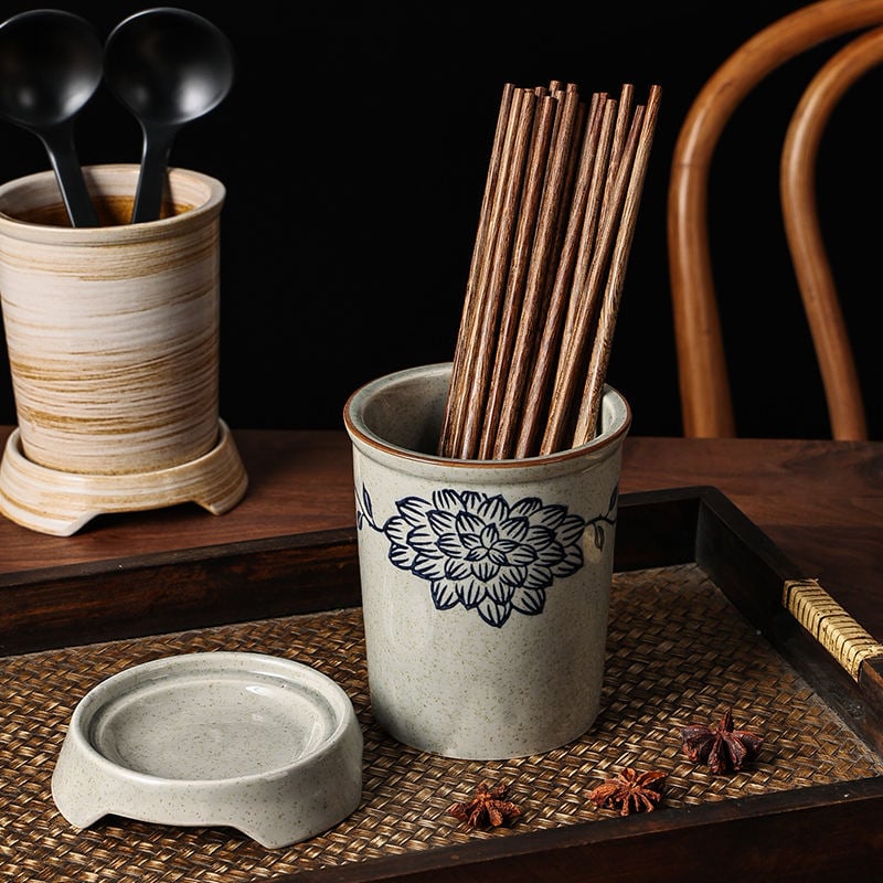 Japanese Style Retro Kitchen Ceramic Knife Cutlery Utensils Holder Ceramic Chopstick Holder